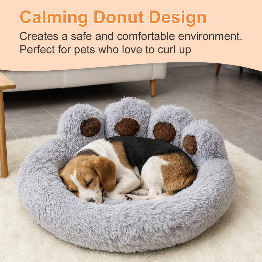 Calming Pet Bed With Paw-Shaped Neck Support - The Softest Spot for Your Best Friend