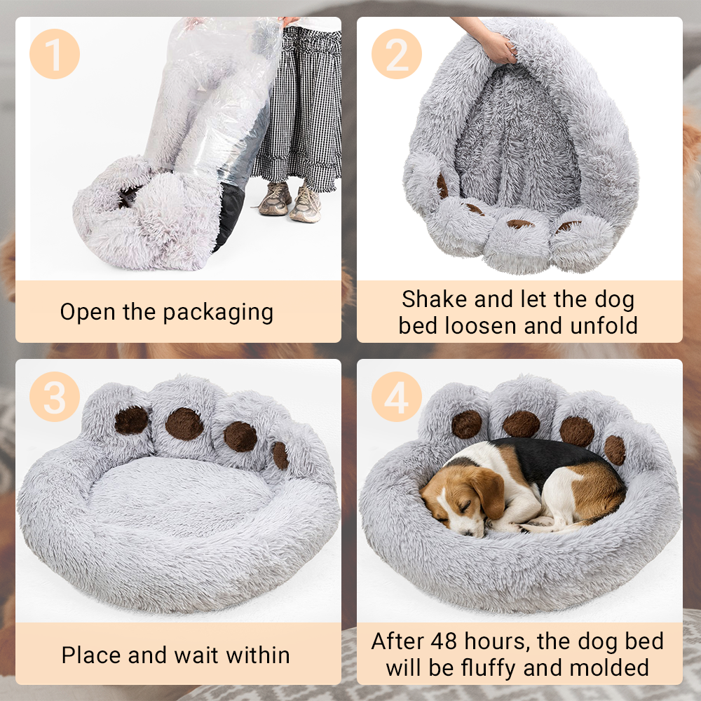 Calming Pet Bed With Paw-Shaped Neck Support - The Softest Spot for Your Best Friend
