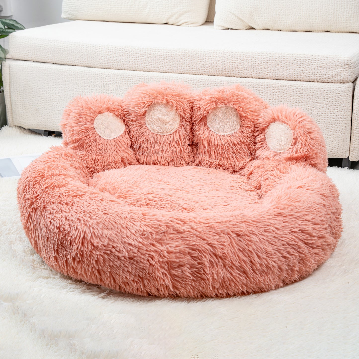 Calming Pet Bed With Paw-Shaped Neck Support - The Softest Spot for Your Best Friend