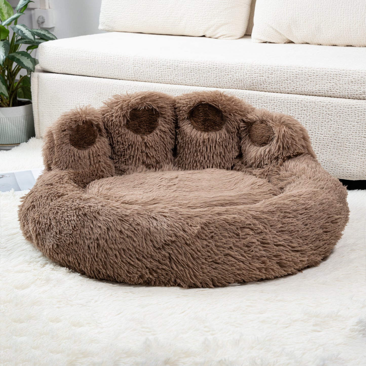 Calming Pet Bed With Paw-Shaped Neck Support - The Softest Spot for Your Best Friend