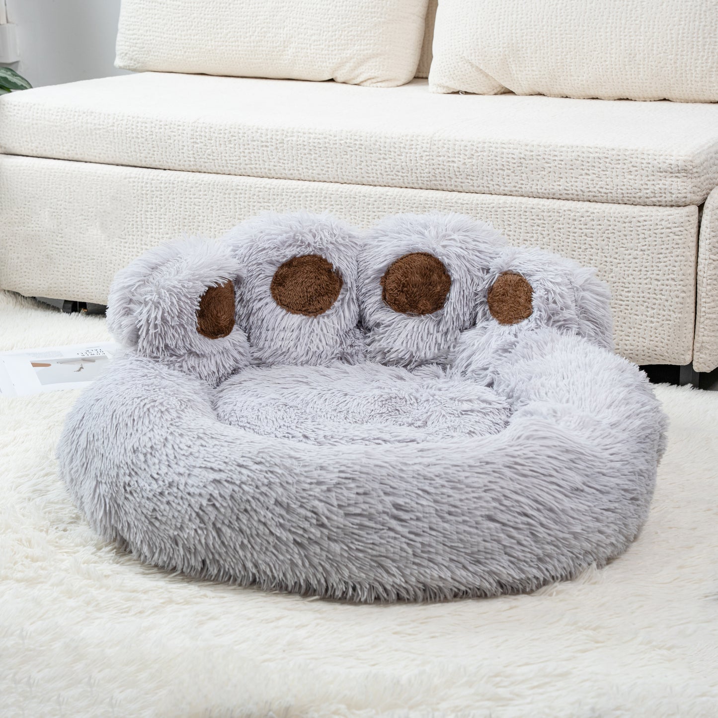 Calming Pet Bed With Paw-Shaped Neck Support - The Softest Spot for Your Best Friend