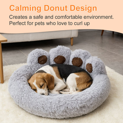 Calming Pet Bed With Paw-Shaped Neck Support - The Softest Spot for Your Best Friend