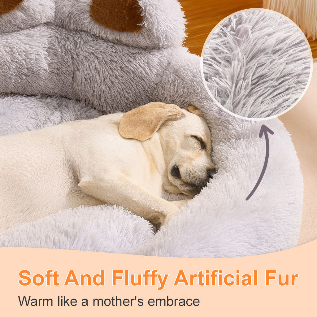 Calming Pet Bed With Paw-Shaped Neck Support - The Softest Spot for Your Best Friend