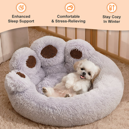 Calming Pet Bed With Paw-Shaped Neck Support - The Softest Spot for Your Best Friend