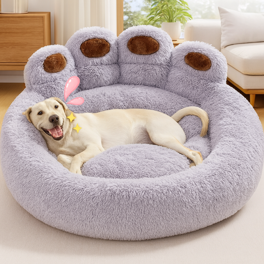 Calming Pet Bed With Paw-Shaped Neck Support - The Softest Spot for Your Best Friend